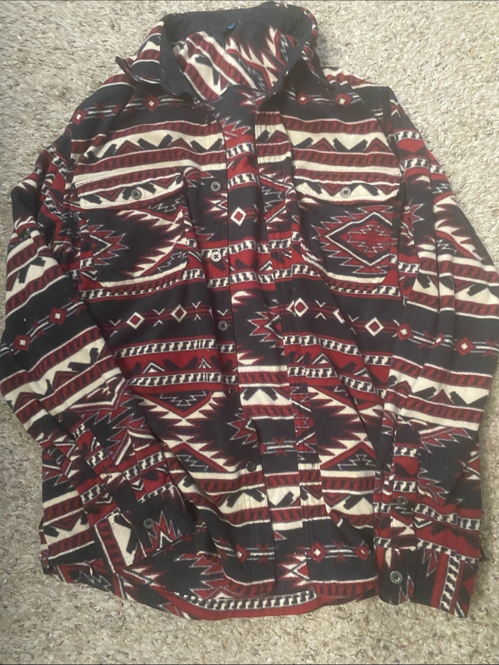 George Men’s Aztec-Print Shirt Jacket in Red, Black & Cream